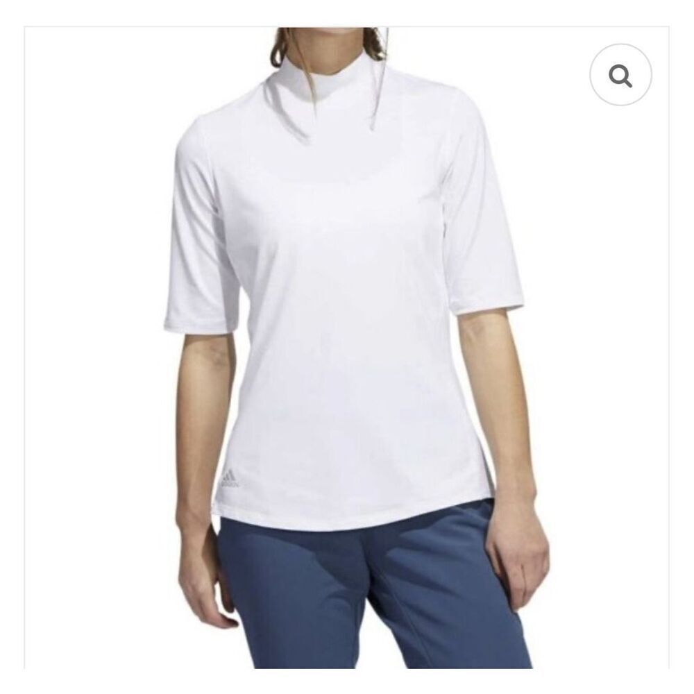 $65 Adidas White Mock Neck Golf Polo size medium m10